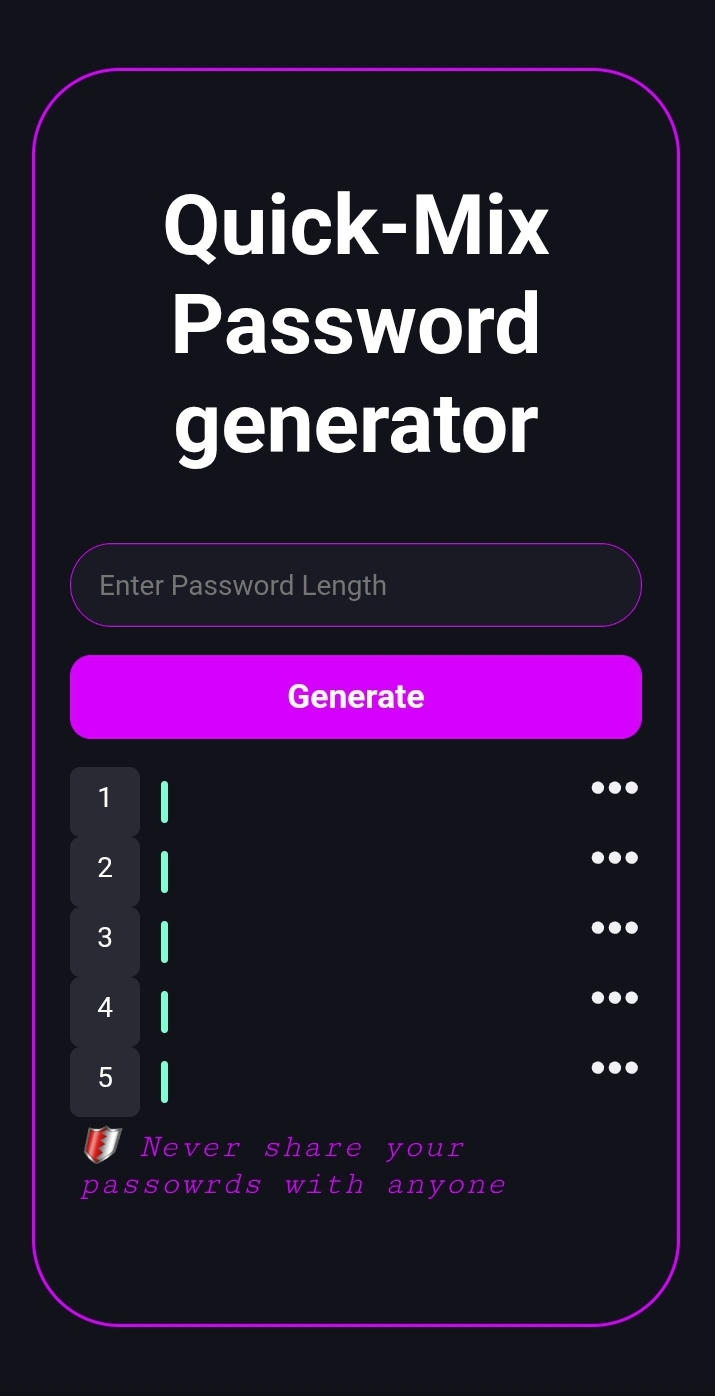 Password Generator input screen before generating passwords